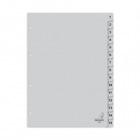 Kangaro intercalaires A4 en plastique avec 15 onglets (4 trous) - gris G415C 205053