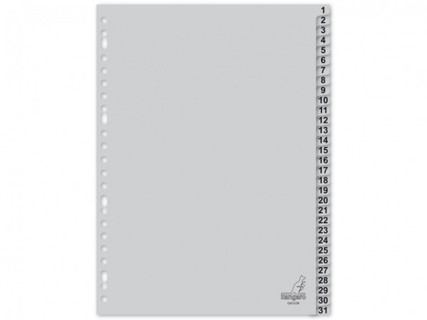 Kangaro intercalaires A4 en plastique avec 31 onglets (23 trous) - gris G431CM 205473 - 1