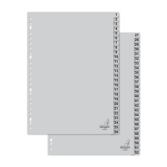 Kangaro intercalaires A4 en plastique avec 52 onglets (23 trous) - gris G452CM 206780 - 1