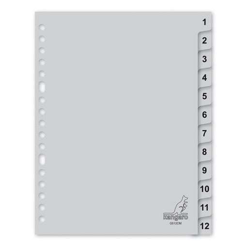Kangaro intercalaires A5 en plastique avec 12 onglets 1-12 (17 trous) - gris G512CM 206759 - 1