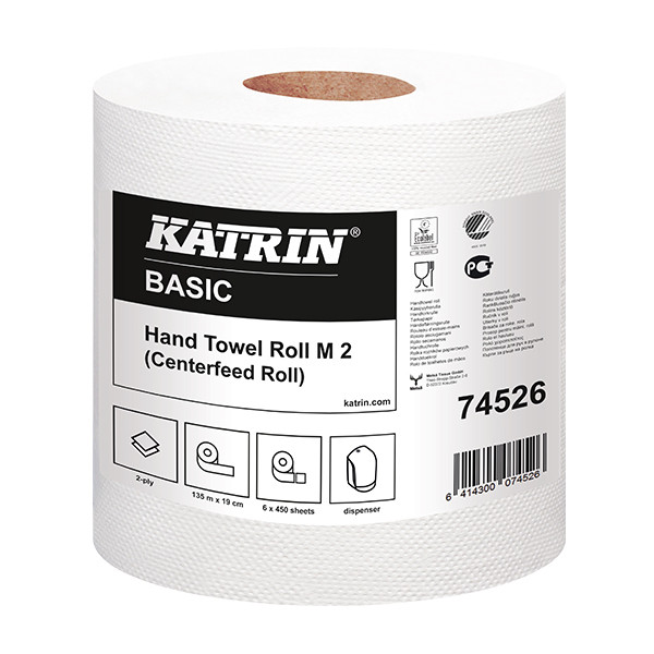 Katrin Centerfeed Basic Medium essuie-mains 2 plis 6 rouleaux pour distributeur Katrin Centerfeed Medium 74526 SKA06012 - 1