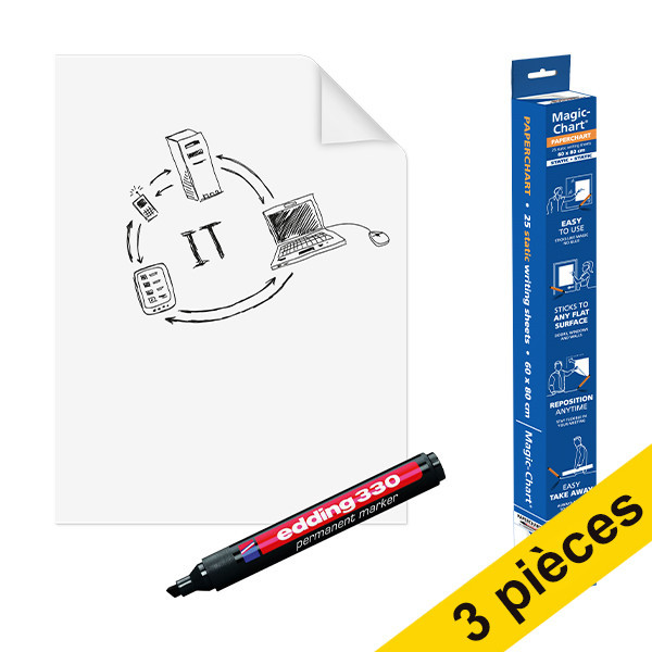 Offre : 3x Legamaster Magic-Chart feuille paperchart 60 x 80 cm 261999 - 1