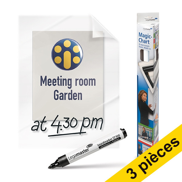 Offre : 3x Legamaster Magic-Chart tableau transparent 60 x 80 cm (25 feuilles) 261998 - 1