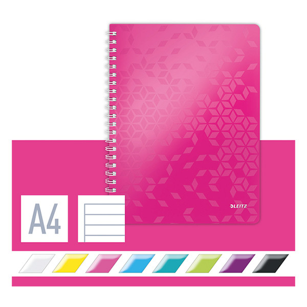 Leitz 4637 WOW cahier à spirale A4 ligné 80 g/m² 80 feuilles - rose métallisé 46370023 211981 - 3