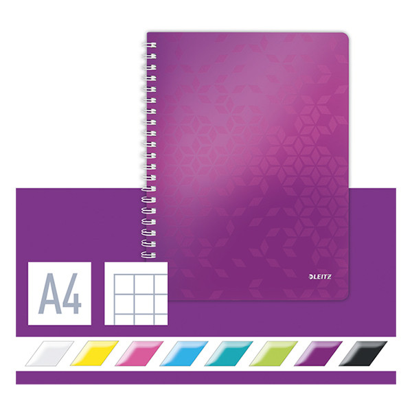 Leitz 4638 WOW cahier à spirale quadrillé A4 80 g/m² 80 feuilles (4 trous) - violet métallisé 46380062 211991 - 3