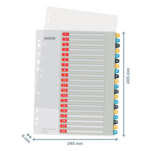 Leitz Cosy intercalaires imprimables en plastique A4 avec 20 onglets (11 trous) 12490000 226369 - 3