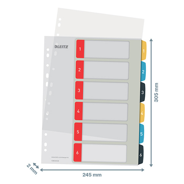 Leitz Cosy intercalaires imprimables en plastique A4 avec 6 onglets (11 trous) 12460000 226366 - 3