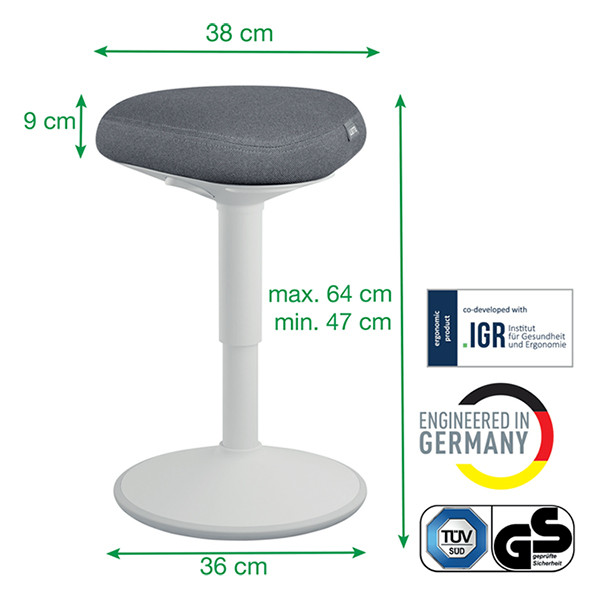 Leitz Ergo Active tabouret avec assise confortable et réglage pneumatique - gris clair 65440085 202757 - 6