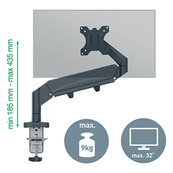 Leitz Ergo bras d'écran à faible encombrement pour 1 moniteur (avec pince et obturateur passe-câble) - gris foncé 64890089 226599 - 2