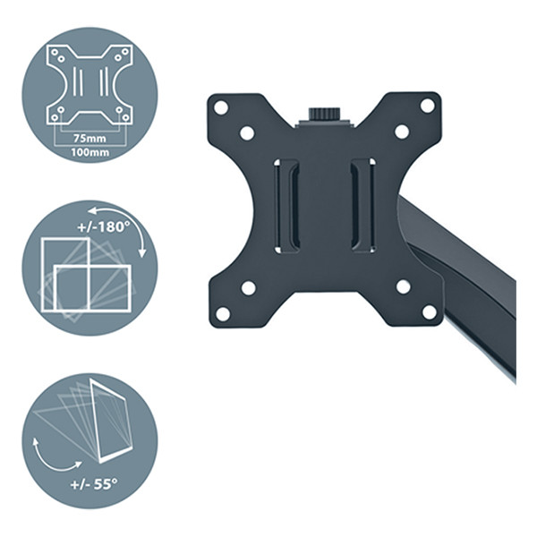 Leitz Ergo bras double pour écran et ordinateur portable à faible encombrement (avec pince et obturateur passe-câble) - gris foncé 65380089 226601 - 4