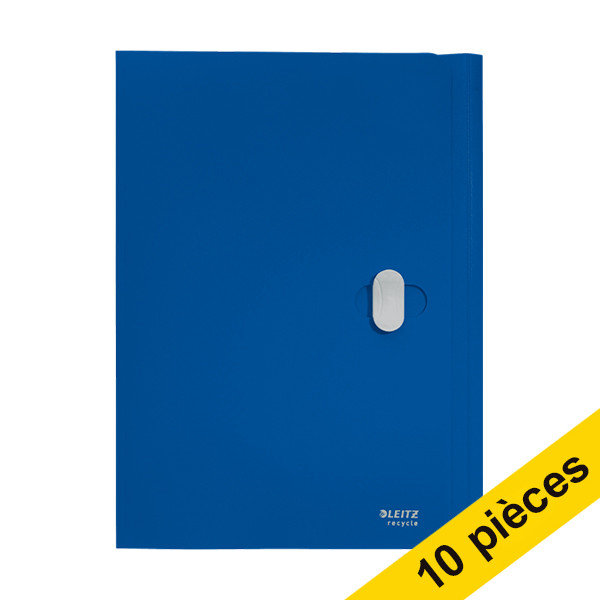Offre : 10x Leitz Recycle chemise à 3 rabats A4 en plastique avec fermeture - bleu 227586 - 1