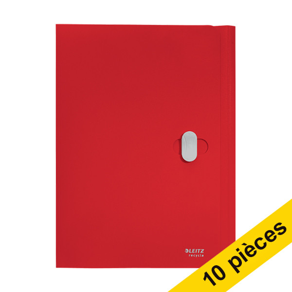 Offre : 10x Leitz Recycle chemise à 3 rabats A4 en plastique avec fermeture - rouge 227585 - 1