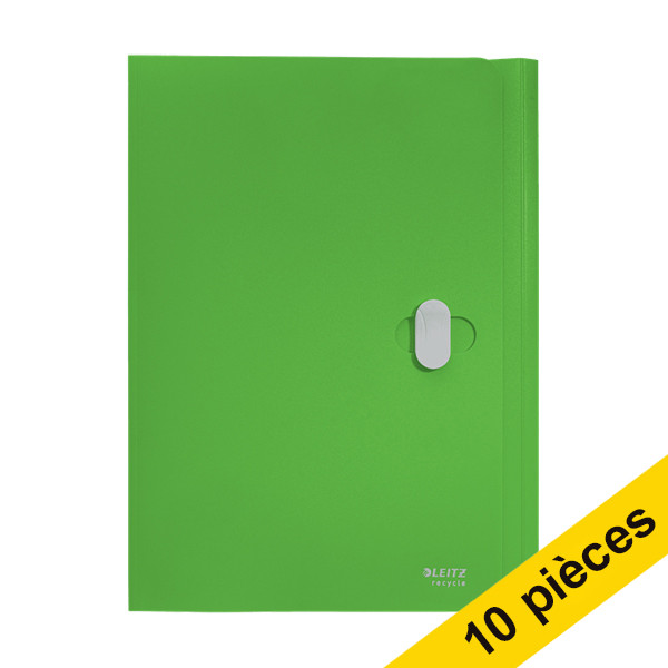 Offre : 10x Leitz Recycle chemise en plastique à 3 rabats A4 avec fermeture - vert 227587 - 1