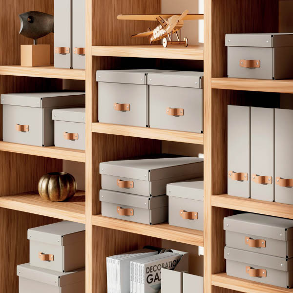 Leitz Puro boîte de rangement en carton petite taille avec poignées en cuir (2 pièces) - beige 213447 - 3