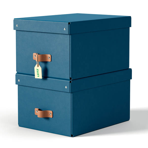 Leitz Puro boîte de rangement moyenne en carton avec poignées en cuir (2 pièces) - bleu 213456 - 1