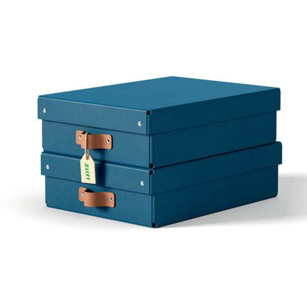 Leitz Puro boîte de rangement moyenne en carton avec poignées en cuir basse (2 pièces) - bleu 213452 - 1