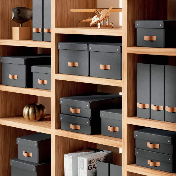 Leitz Puro boîte de rangement moyenne en carton avec poignées en cuir basse (2 pièces) - noir 213453 - 3