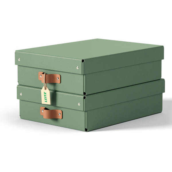Leitz Puro boîte de rangement moyenne en carton avec poignées en cuir basse (2 pièces) - vert 213450 - 1