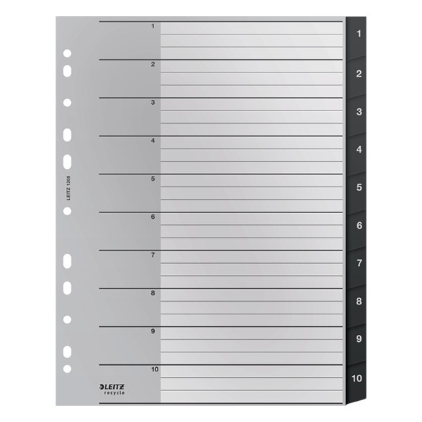 Leitz Recycle intercalaires A4 en plastique avec 10 onglets (11 trous) - noir 12080000 226470 - 1