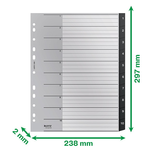 Leitz Recycle intercalaires A4 en plastique avec 10 onglets (11 trous) - noir 12080000 226470 - 3