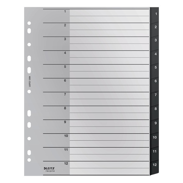 Leitz Recycle intercalaires A4 en plastique avec 12 onglets (11 trous) - noir 12090000 226471 - 1