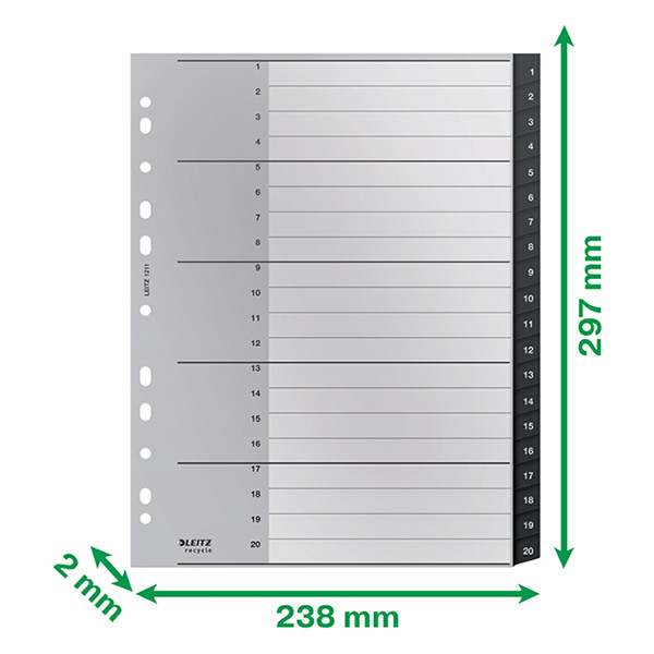 Leitz Recycle intercalaires A4 en plastique avec 20 onglets (11 trous) - noir 12110000 226472 - 4