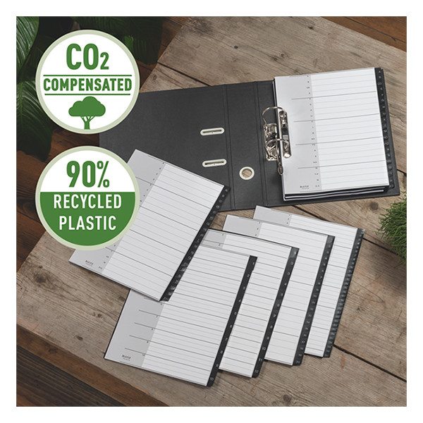 Leitz Recycle intercalaires A4 en plastique avec 20 onglets A-Z (I) (11 trous) - noir 12190000 226474 - 3