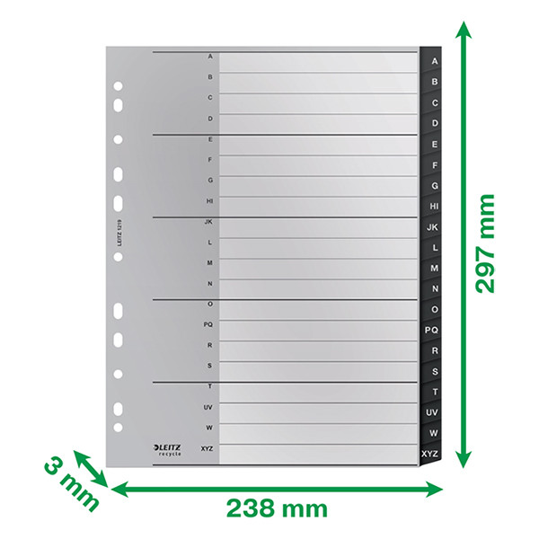 Leitz Recycle intercalaires A4 en plastique avec 20 onglets A-Z (I) (11 trous) - noir 12190000 226474 - 4