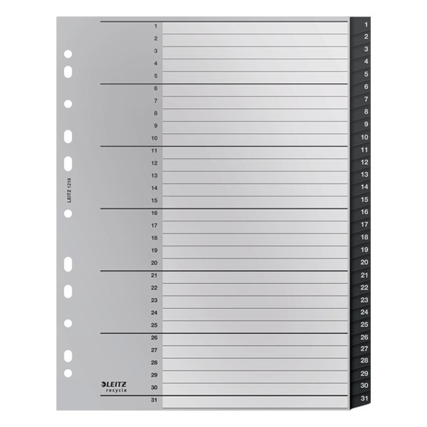 Leitz Recycle intercalaires A4 en plastique avec 31 onglets (11 trous) - noir 12180000 226473 - 1