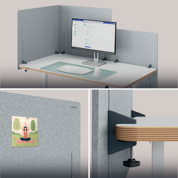 Leitz panneau de séparation de bureau réglable en hauteur 60 x 70 - gris 243787 - 3