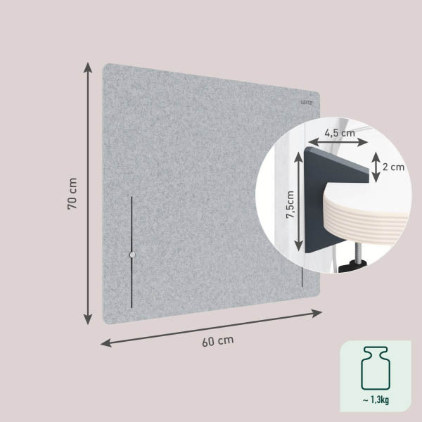 Leitz panneau de séparation de bureau réglable en hauteur 60 x 70 - gris 243787 - 4