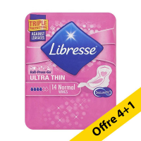 Offre : 5x Libresse Ultra Thin serviettes hygiéniques normales avec ailettes (14 pièces) SLI00045