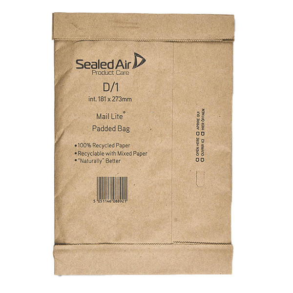 Mail Lite enveloppe matelassée 181 x 273 mm - autocollant (100 pièces) - marron A12054 209410 - 1