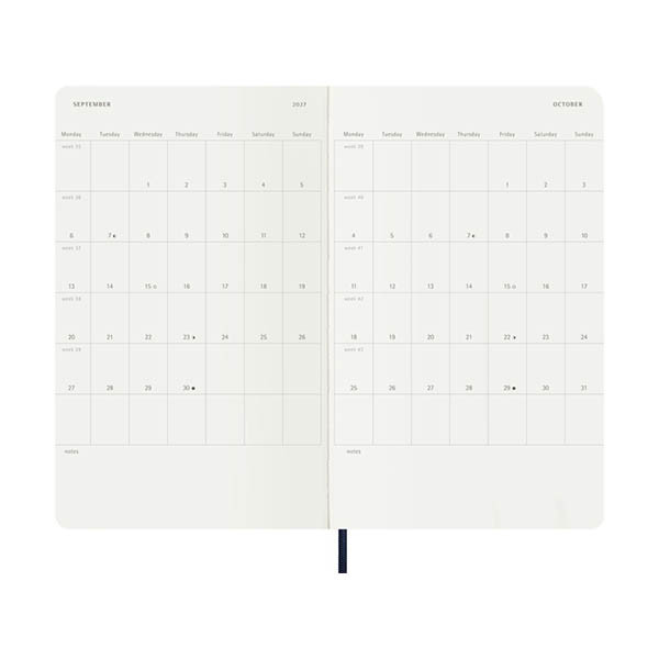 Moleskine Large agenda semainier 18 mois 2026-2027 à couverture souple (ANGL) - bleu saphir 440043 - 4