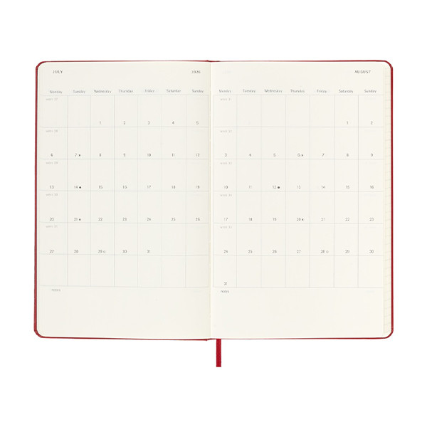 Moleskine large 18 mois agenda semainier 2025/2026 à couverture rigide (ANGL) - rouge écarlate 262538 - 6