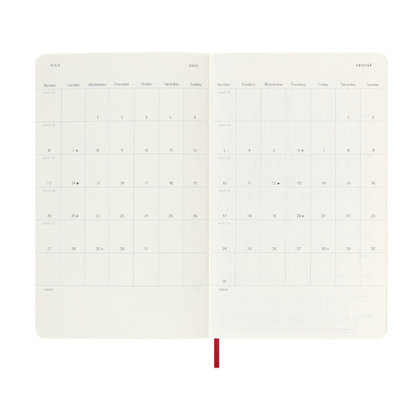 Moleskine large 18 mois agenda semainier 2025/2026 à couverture souple (ANGL) - rouge écarlate 262542 - 6