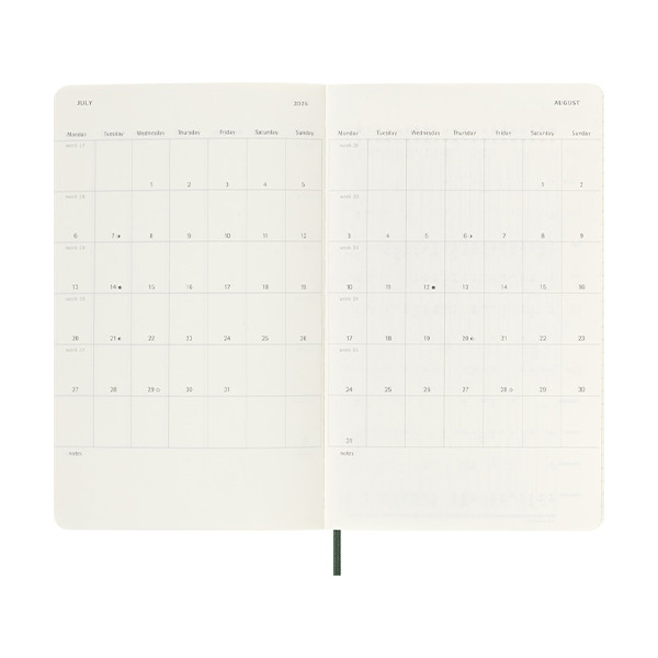 Moleskine large 18 mois agenda semainier 2025/2026 à couverture souple (ANGL) - vert myrte 262544 - 6