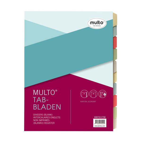 Multo Economy intercalaires colorés en carton A4 avec 10 onglets (23 trous) 3007311730 205699 - 1