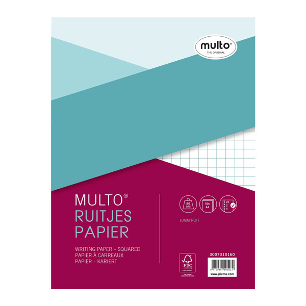 Multo bloc de cours perforé A4 quadrillé 10 mm 80 g/m² 50 feuilles (23 trous) 3007310160 205689 - 1