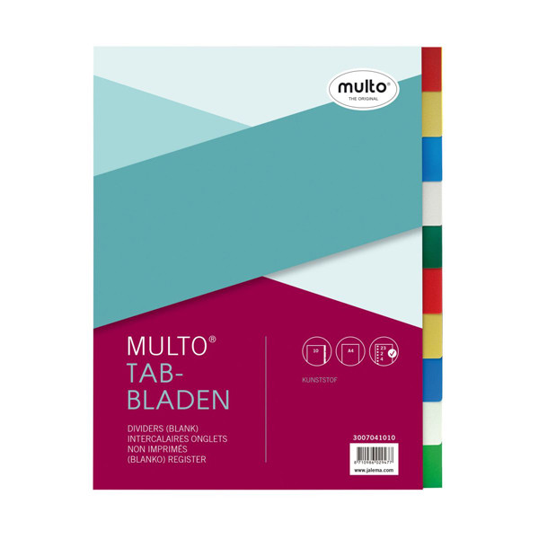 Multo intercalaires colorés en plastique A4 avec 10 onglets (23 trous) 3007041010 205701 - 1