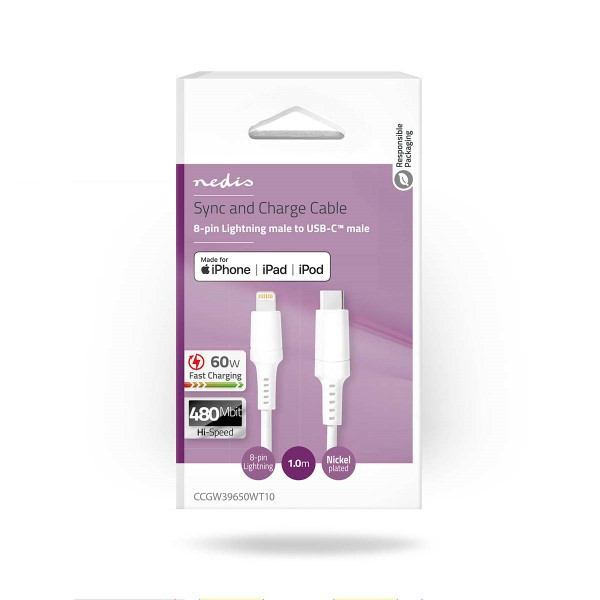 Nedis Lightning câble de charge USB-C (1 mètre) - blanc K010214040 - 2