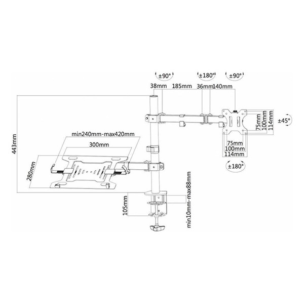 Neomounts bras d'écran pour 1 écran + 1 support pour ordinateur portable (avec pince et oeillet) - noir FPMA-D550NOTEBOOK 200333 - 5