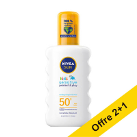 Offre : 3x NIVEA SUN Kids Protect & Sensitive spray solaire SPF50+ 200 ml SNI06304