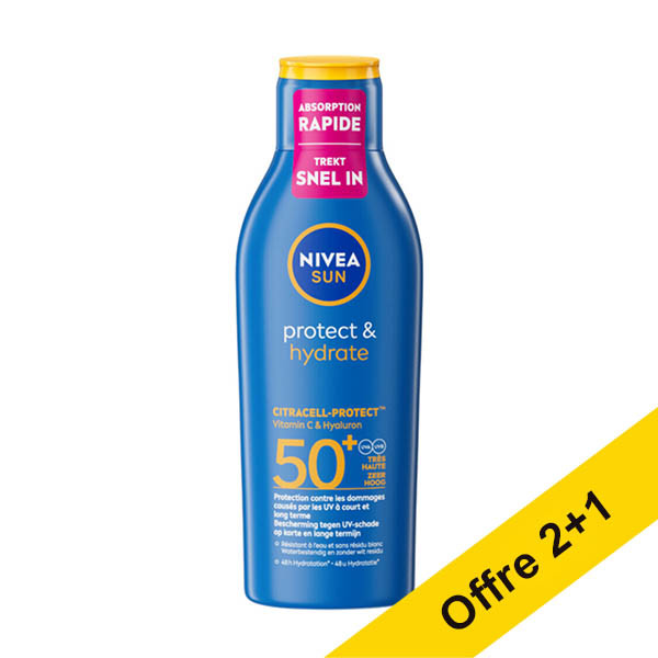 Offre : 3x Nivea Sun Protect & Hydrate lait solaire SPF 50+ 200 ml SNI06303 - 1