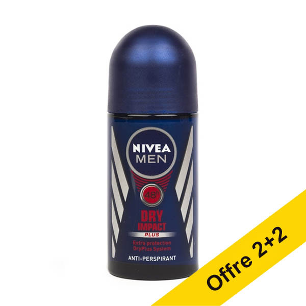Offre : 4x Nivea Dry Impact Plus for Men déodorant roll-on (50 ml) SNI06276 - 1