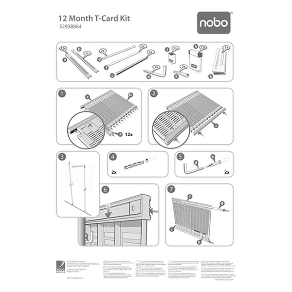 Nobo kit planning à fiches T annuel (12 colonnes, 32 fentes) 32938864 247020 - 4