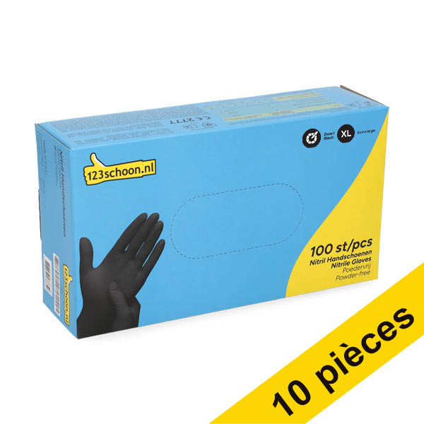 Offre : 10x 123schoon gants en nitrile XL sans poudre (3,5 grammes 100 pièces) - noir SDR07301 - 1