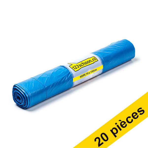 Offre : 10x 123schoon sacs-poubelle en PEHD 120 litres (20 pièces) - bleu SDR00426 - 1