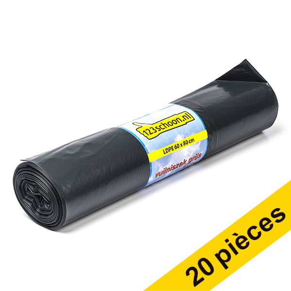 Offre : 20x 123schoon sacs-poubelle PEBD à lien coulissant 60 litres (20 pièces) - gris  SDR06060 - 1