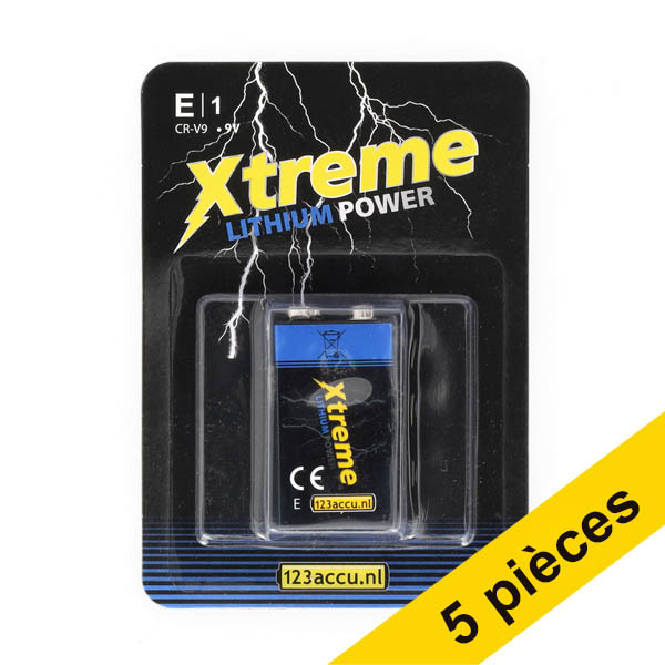 Offre : 5x 123accu pile Xtreme Power 6FR61 E-Block 9V (1 pièce) ADR00075 - 1